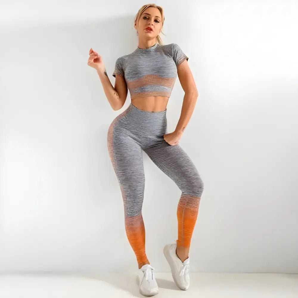 Gray and orange workout set for a stylish Pink & Gray 2Pcs Set Selfie Ready look