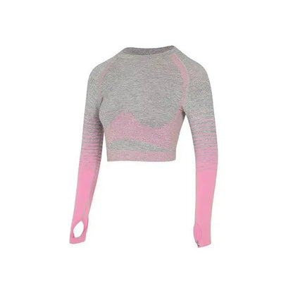 Gray and pink long-sleeved crop top with thumb holes from the Pink & Gray 2Pcs Set