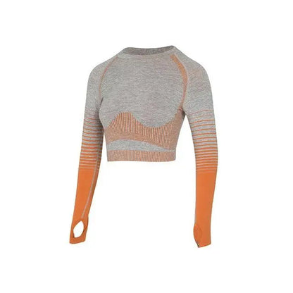 Gray and orange long-sleeved crop top from the Pink & Gray 2Pcs Set Selfie Ready