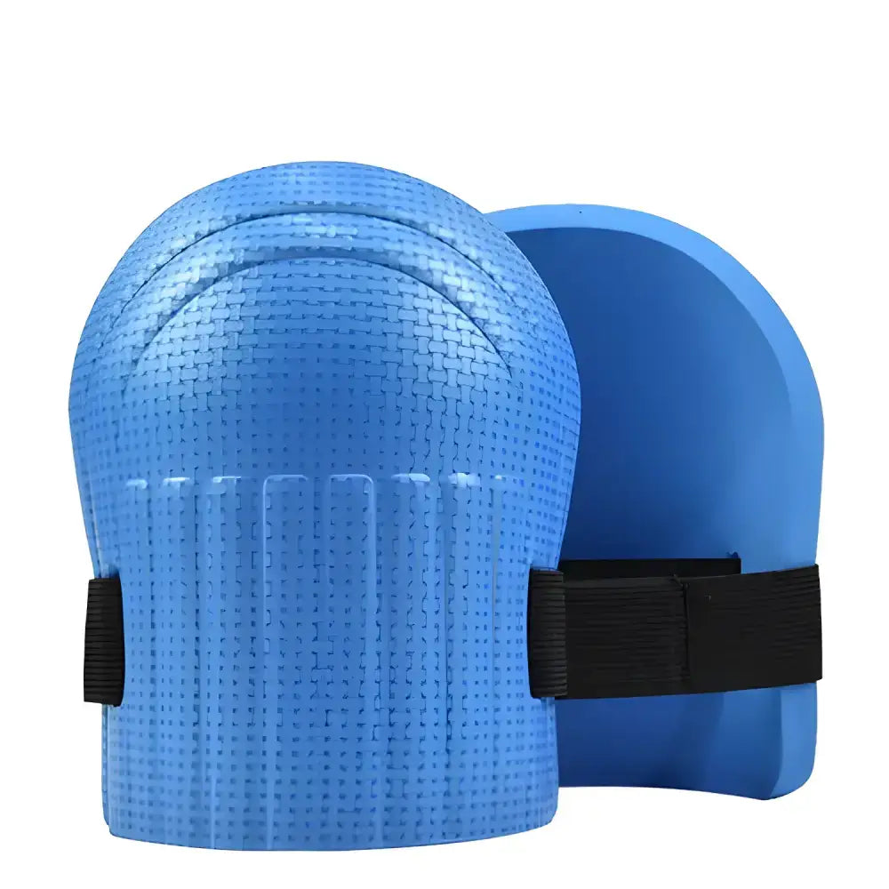 Blue knee protection pads with black straps for Tile Mud Workers. Perfect for workers knee paste