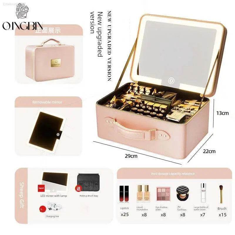 Pink Perfection: Light Up your Flawless Beauty Routine with this Makeup Mirror! Shine Bright with the Pink Perfection Makeup Organizer, your New Secret Weapon - Estalios