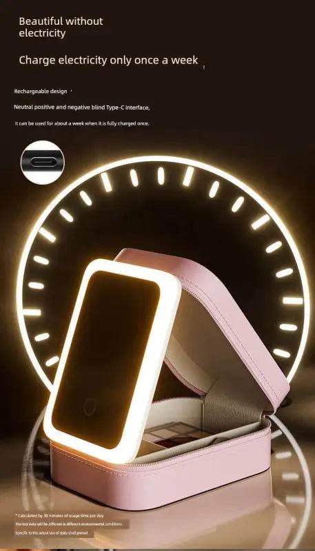 Pink Perfection: Light Up your Flawless Beauty Routine with this Makeup Mirror! Shine Bright with the Pink Perfection Makeup Organizer, your New Secret Weapon - Estalios