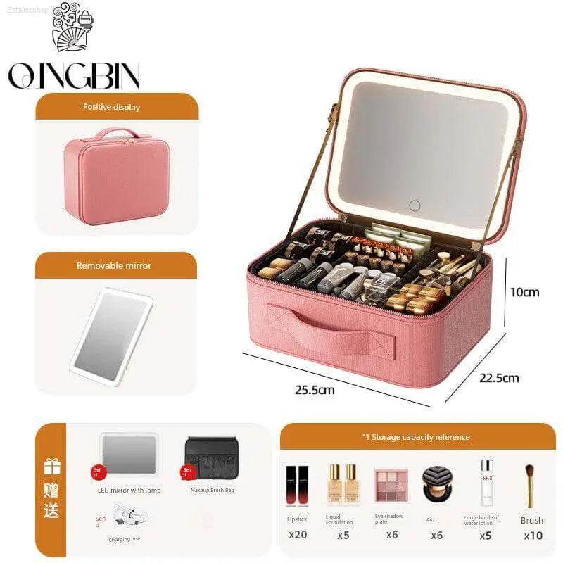 Pink Perfection: Light Up your Flawless Beauty Routine with this Makeup Mirror! Shine Bright with the Pink Perfection Makeup Organizer, your New Secret Weapon - Estalios