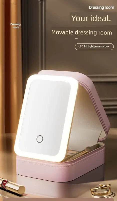 Pink Perfection: Light Up your Flawless Beauty Routine with this Makeup Mirror! Shine Bright with the Pink Perfection Makeup Organizer, your New Secret Weapon - Estalios