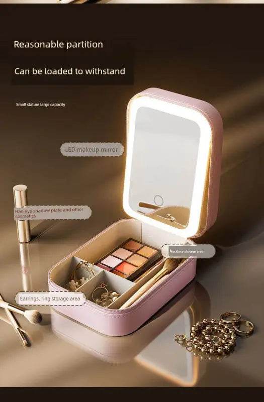 Pink Perfection: Light Up your Flawless Beauty Routine with this Makeup Mirror! Shine Bright with the Pink Perfection Makeup Organizer, your New Secret Weapon - Estalios