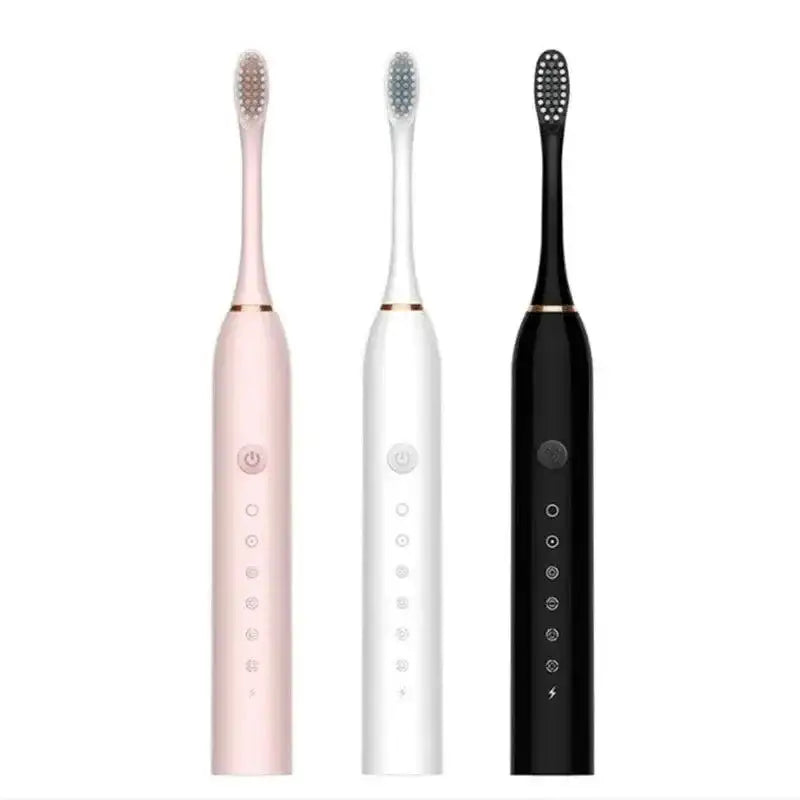 Three electric ultrasonic toothbrushes featuring the Pink Ultrasonic Toothbrush Six Speed