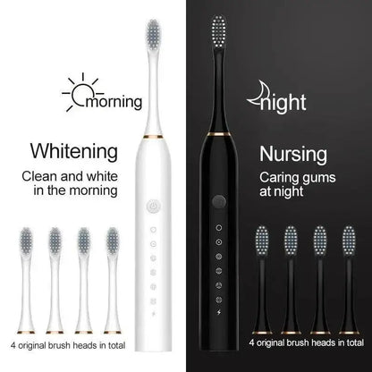 Electric Ultrasonic Toothbrush with replacement heads and six speed settings