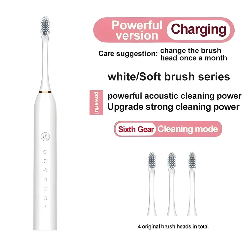 Electric Ultrasonic Toothbrush with replacement heads for the Pink Ultrasonic Toothbrush Six Speed