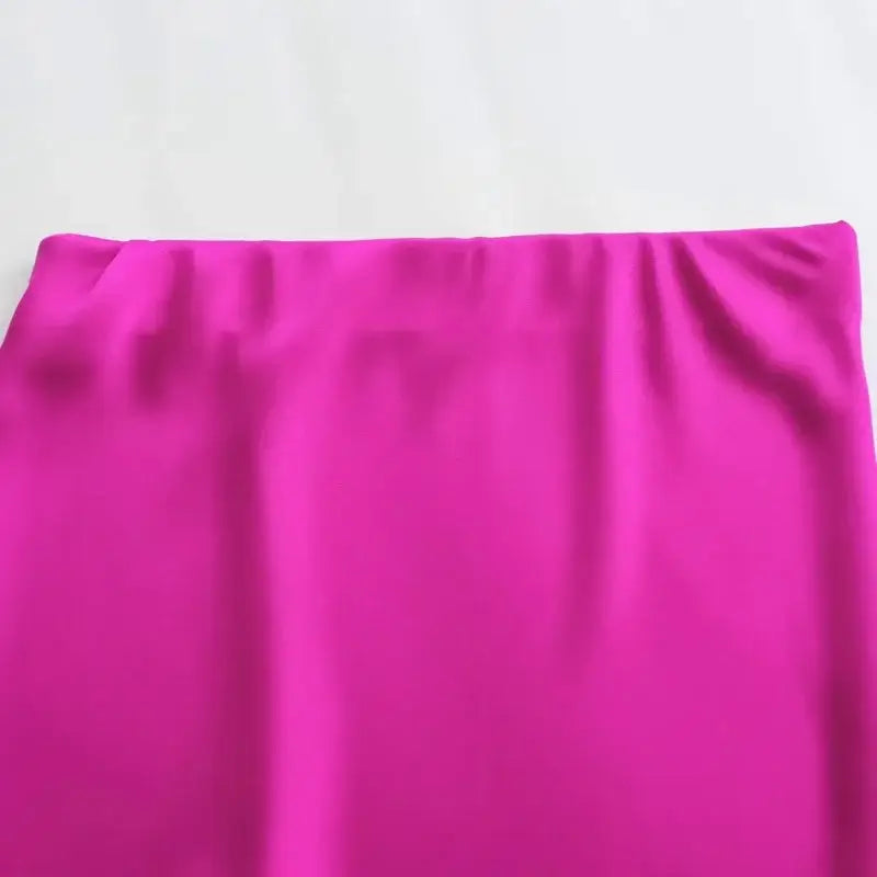 Fuchsia fabric of Pink & White Mesh Navy Blue Midi Skirt with tea green accents