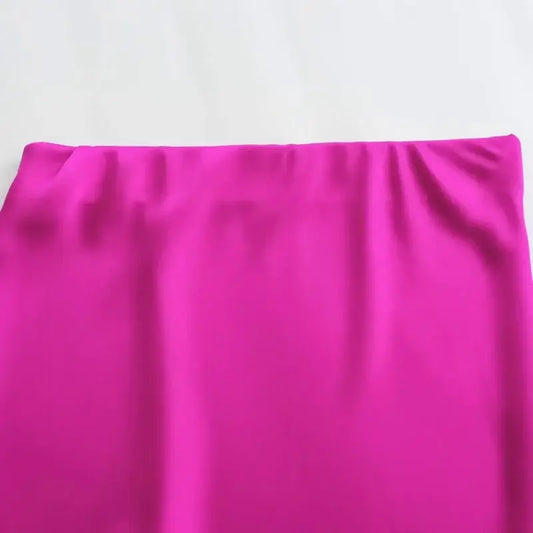 Fuchsia fabric of Pink & White Mesh Navy Blue Midi Skirt with tea green accents