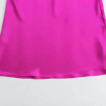 Bright pink satin fabric for the Pink & White Mesh Navy Blue Midi Skirt, perfect for any outfit