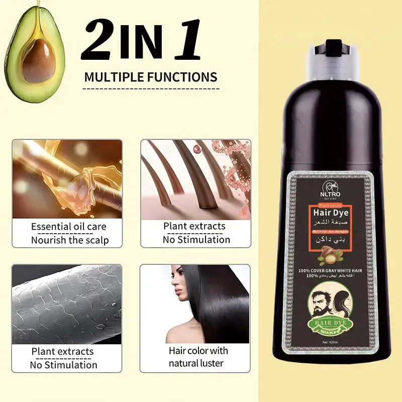 Hair dye bottle with avocado for Plant Extract Hair Dye Black Shampoo