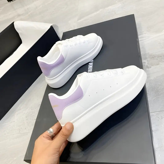 White platform sneakers with lavender heel from Hot Shoe Deals perfect for stylish outfits