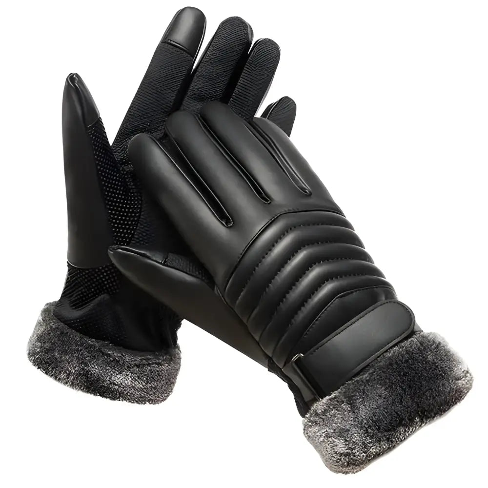 Stylish black leather winter gloves with plush insulation for ultimate warmth outdoors