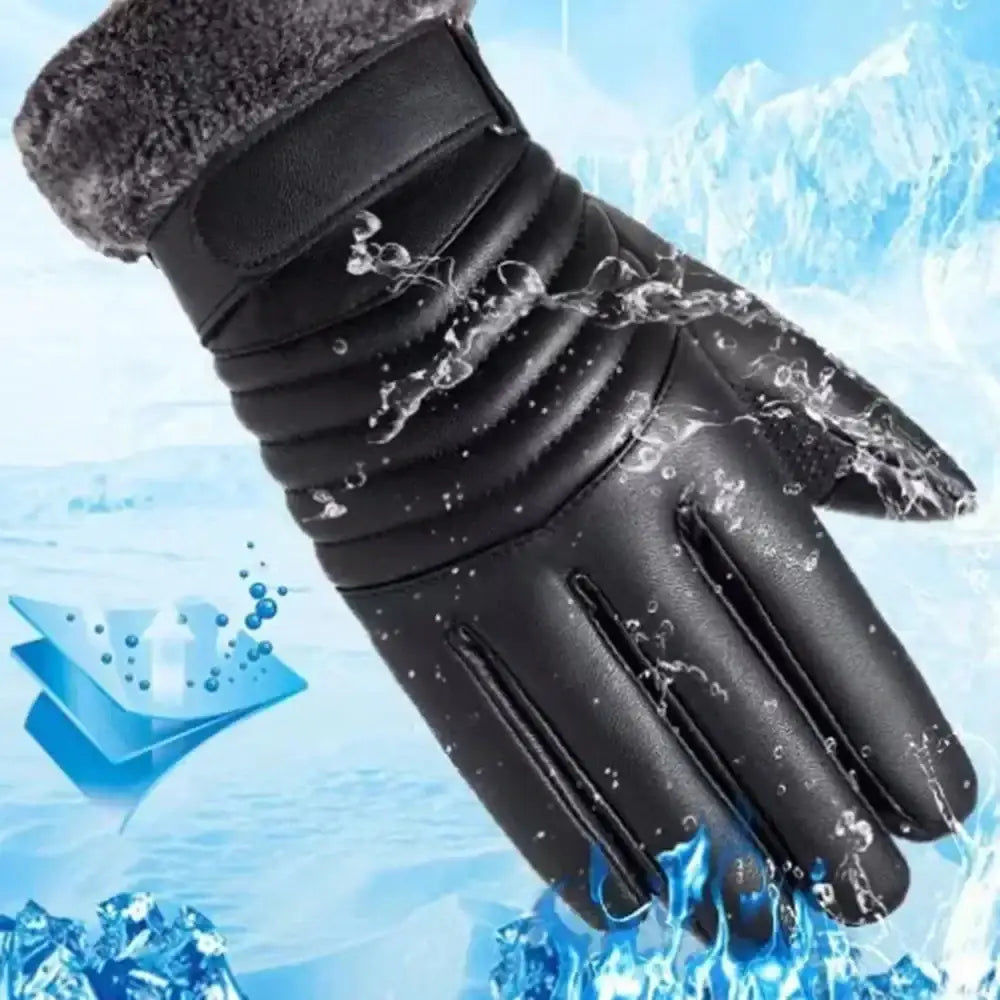 Black leather winter glove from Plush Insulation Gloves for outdoor warmth and style