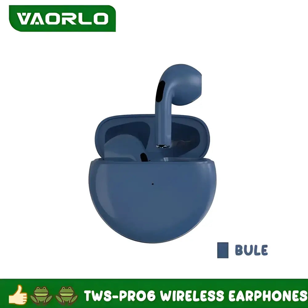 Blue wireless Pocket HiFi Stereo Wireless Earbuds and charging case on a sleek surface