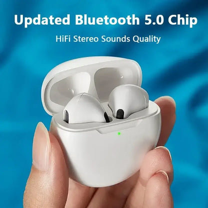 White wireless earphones in charging case for Pocket HiFi Stereo Wireless Earbuds