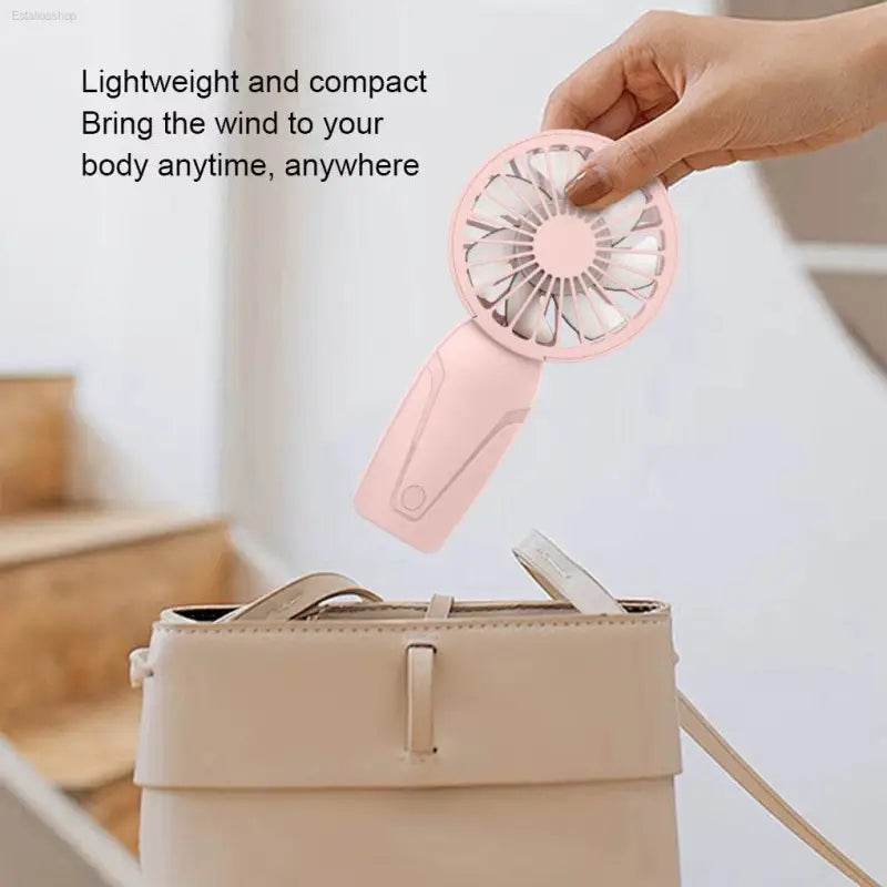 Pink handheld fan.
