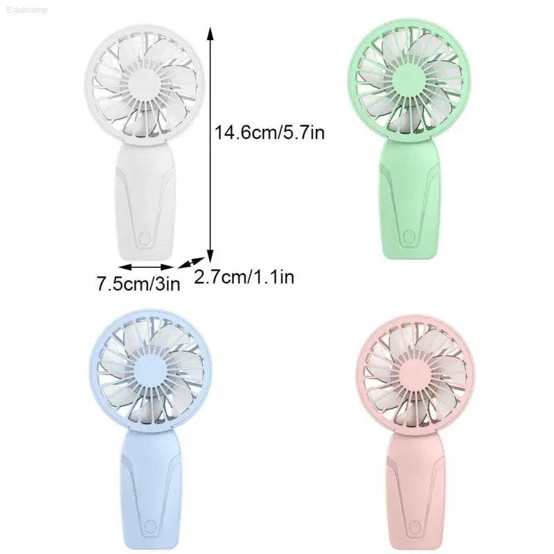 Four handheld portable fans.