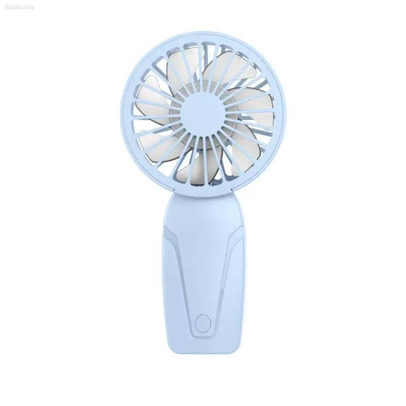 Light blue handheld fan.