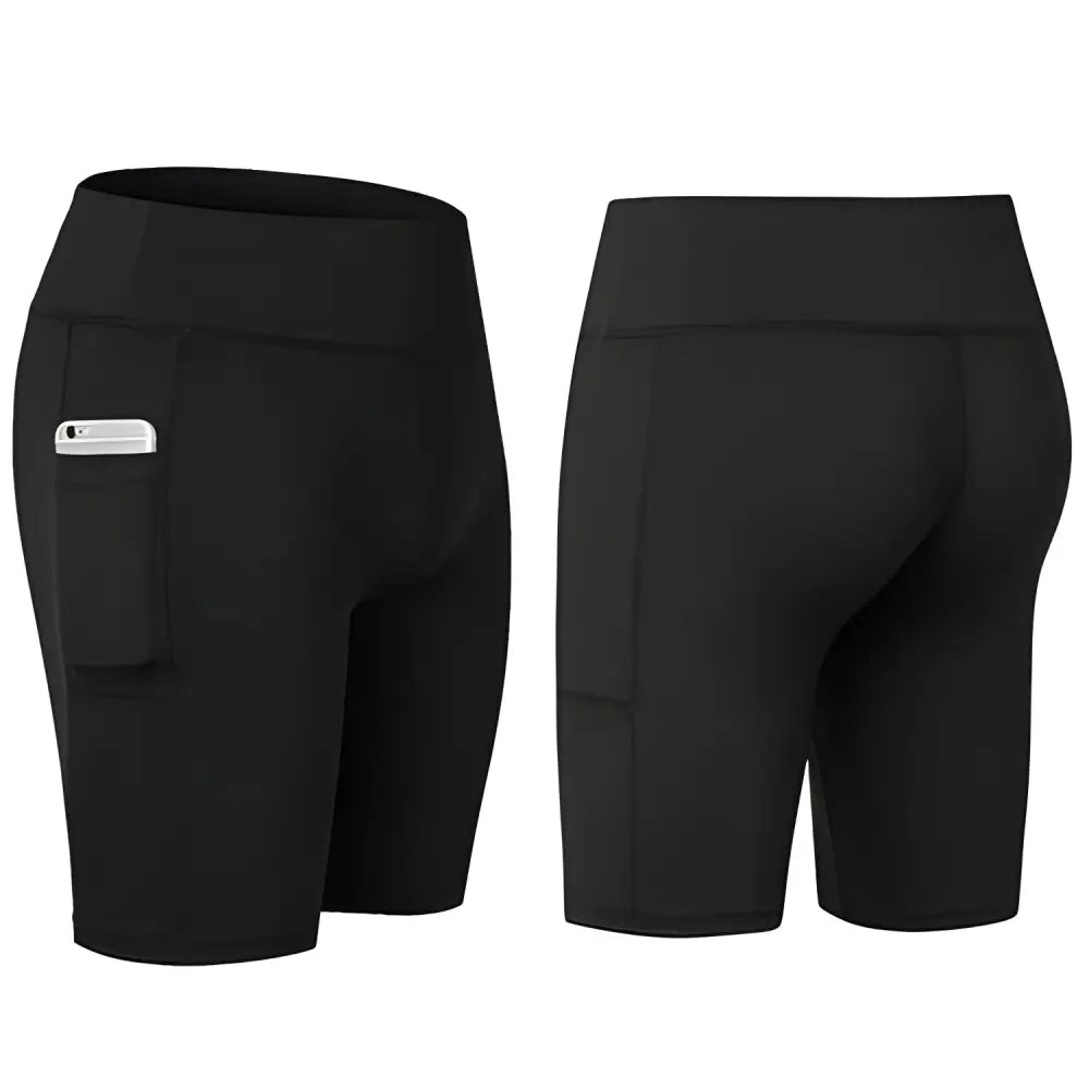 Black Pocket Power Yoga Shorts for all seasons with comfy pockets for your phone