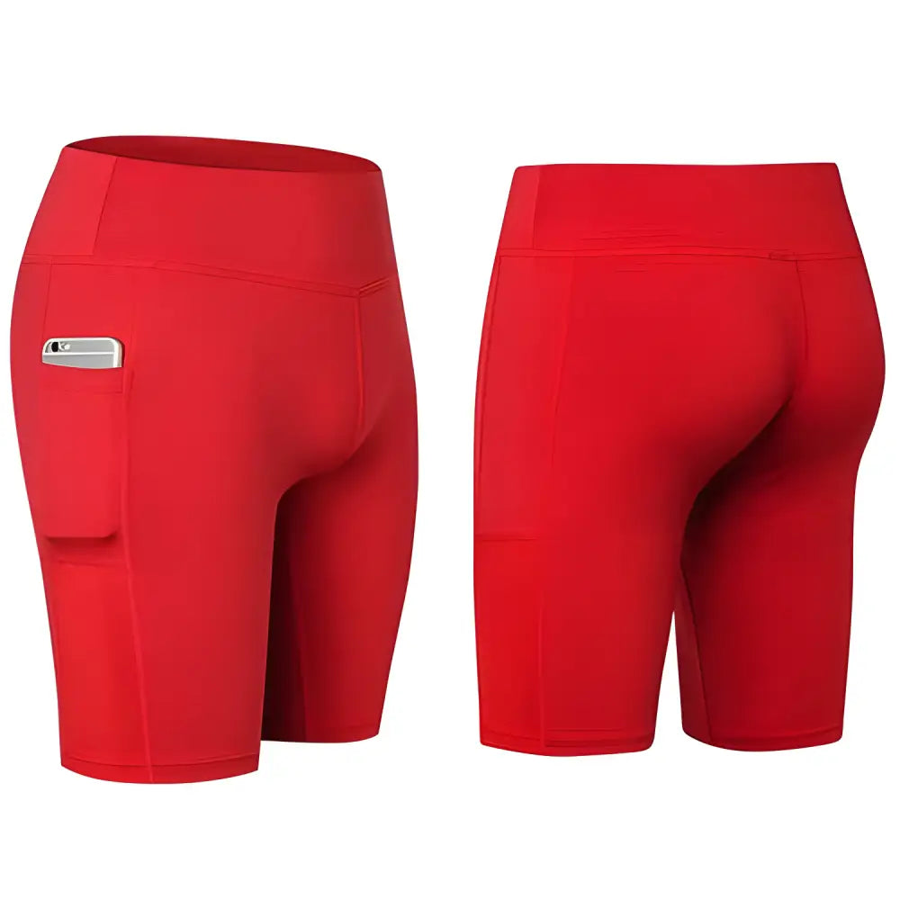 Red Pocket Power Yoga Shorts All Seasons with phone pocket for comfortable workouts