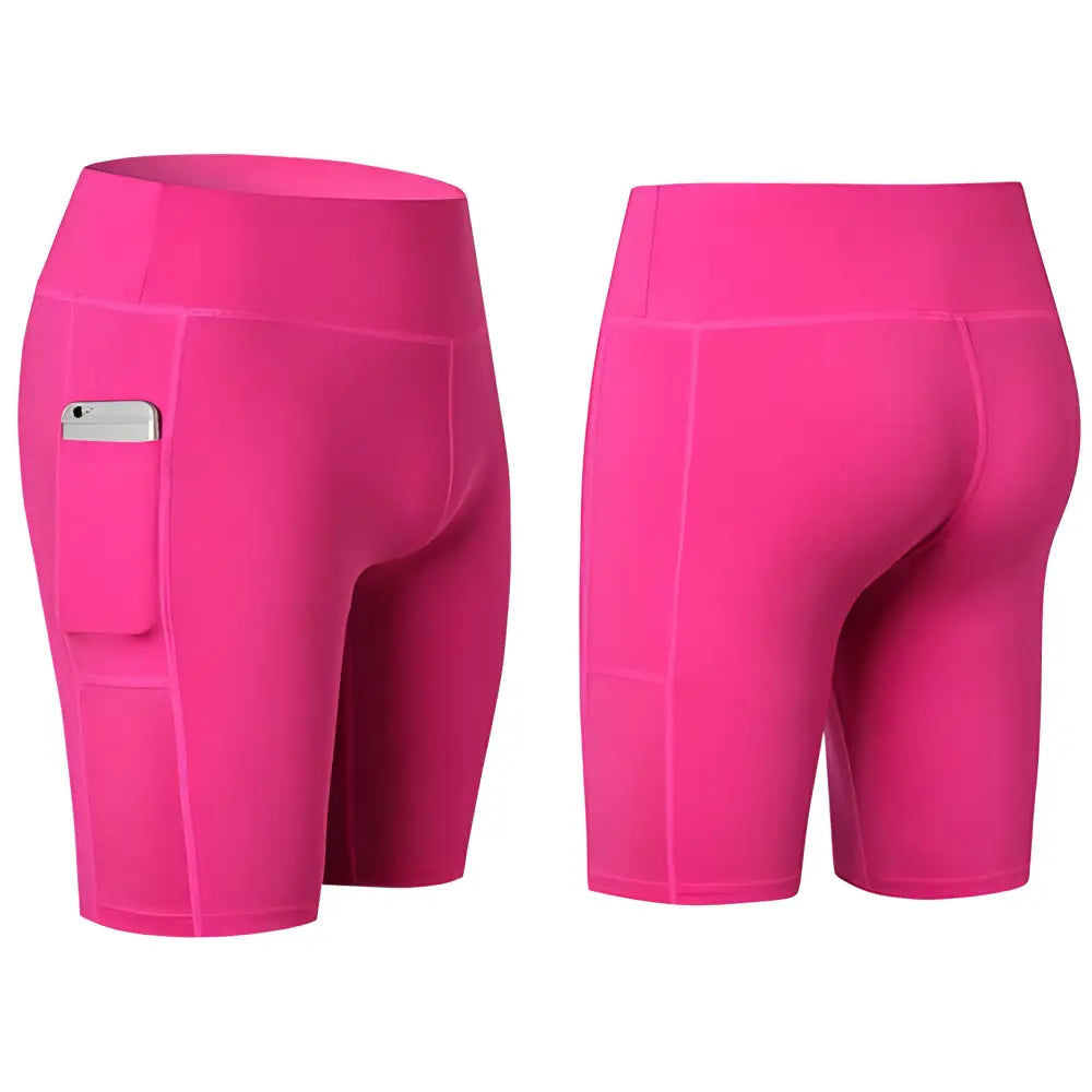 Pink Pocket Power Yoga Shorts with pockets, perfect for all seasons and your phone