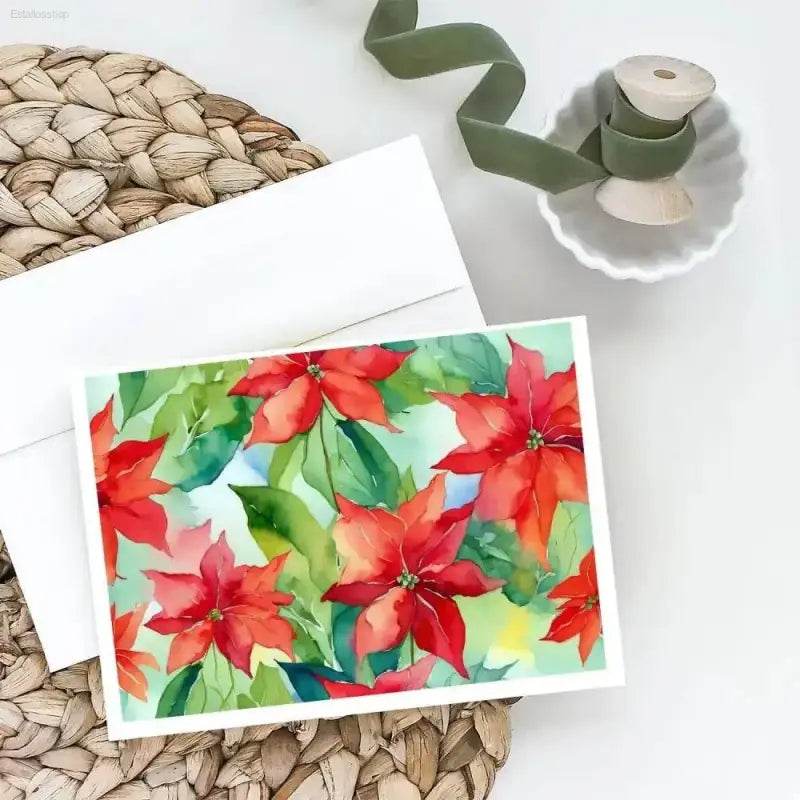 Poinsettia Splash Watercolor Cards: Holiday Cheer Awaits! Spread holiday joy with these beautiful Poinsettia Watercolor Greeting Cards. Each card features - Estalios