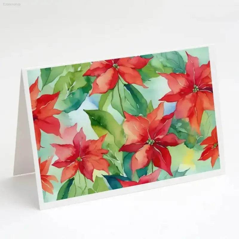 Poinsettia Splash Watercolor Cards: Holiday Cheer Awaits! Spread holiday joy with these beautiful Poinsettia Watercolor Greeting Cards. Each card features - Estalios