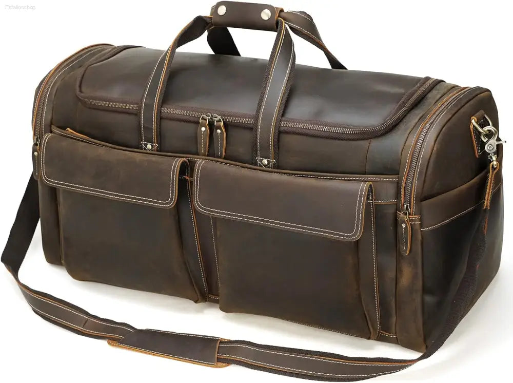 Polare 23" Retro Full Grain Cowhide Leather Duffel Bag - Stylish Gym & Weekend Luggage (42L)
