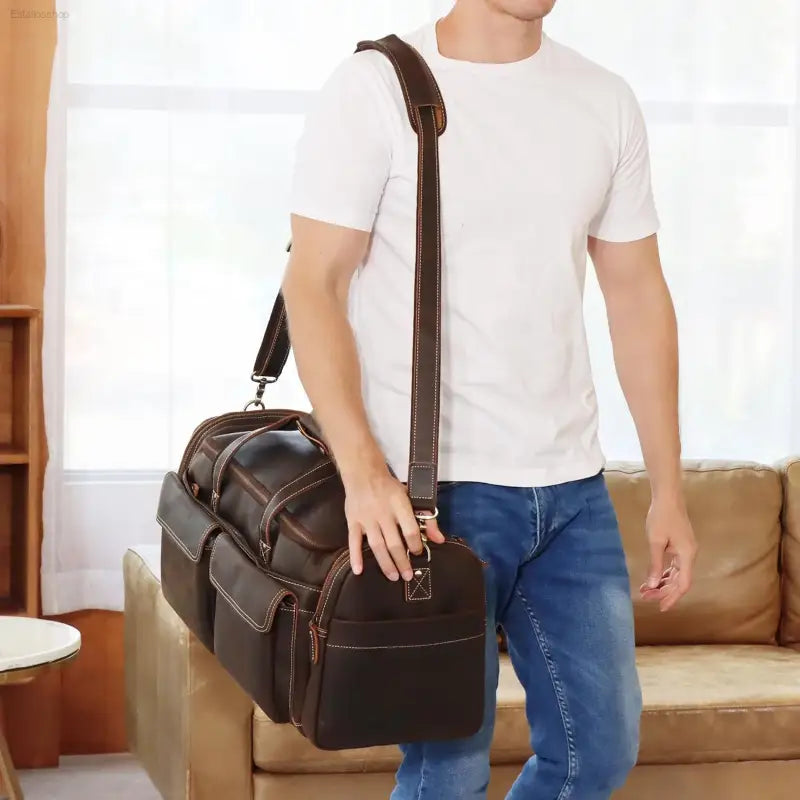Polare 23" Retro Full Grain Cowhide Leather Duffel Bag - Stylish Gym & Weekend Luggage (42L)