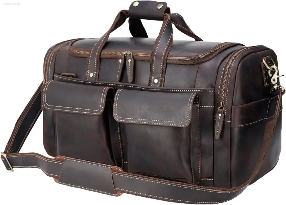 Polare 23" Retro Full Grain Cowhide Leather Duffel Bag - Stylish Gym & Weekend Luggage (42L)
