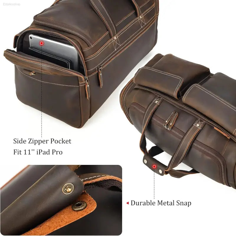 Polare 23" Retro Full Grain Cowhide Leather Duffel Bag - Stylish Gym & Weekend Luggage (42L)