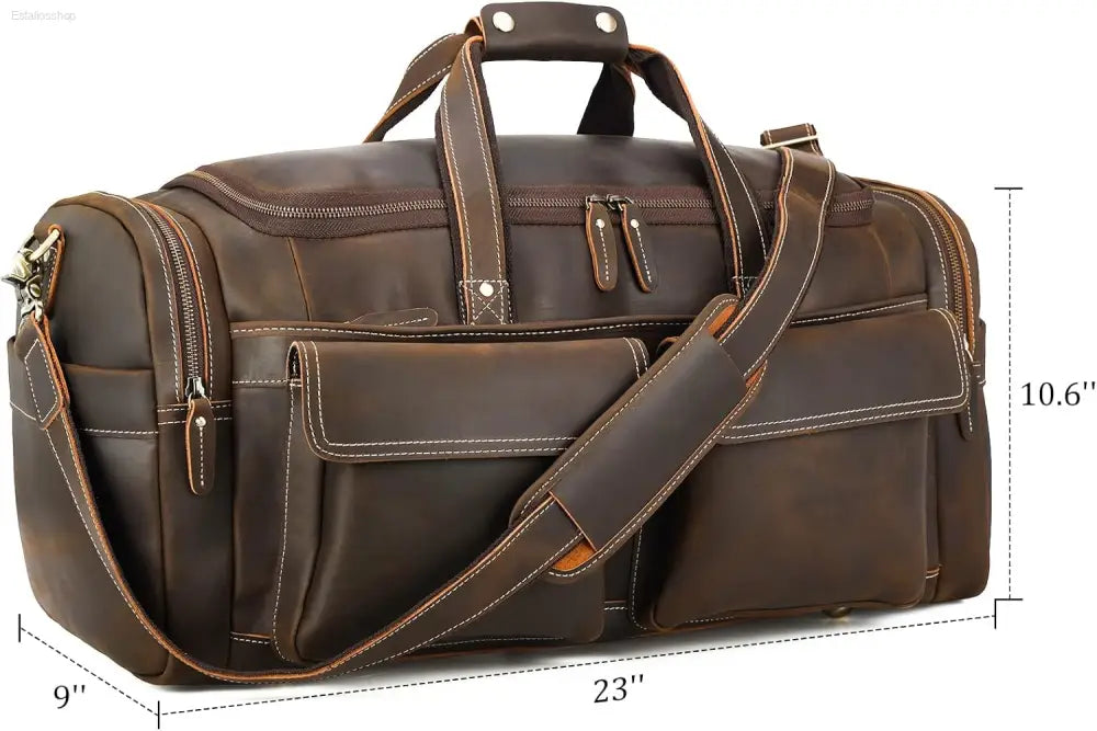 Polare 23" Retro Full Grain Cowhide Leather Duffel Bag - Stylish Gym & Weekend Luggage (42L)