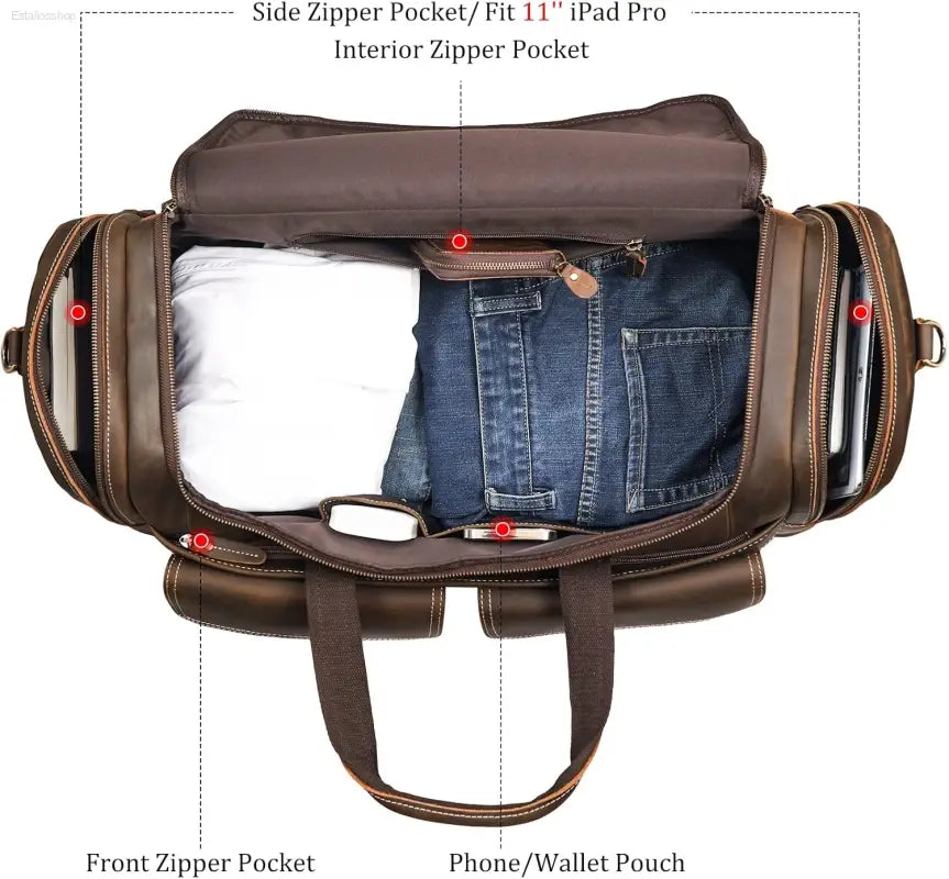 Polare 23" Retro Full Grain Cowhide Leather Duffel Bag - Stylish Gym & Weekend Luggage (42L)