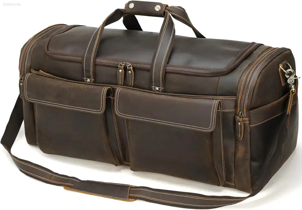 Polare 23" Retro Full Grain Cowhide Leather Duffel Bag - Stylish Gym & Weekend Luggage (42L)