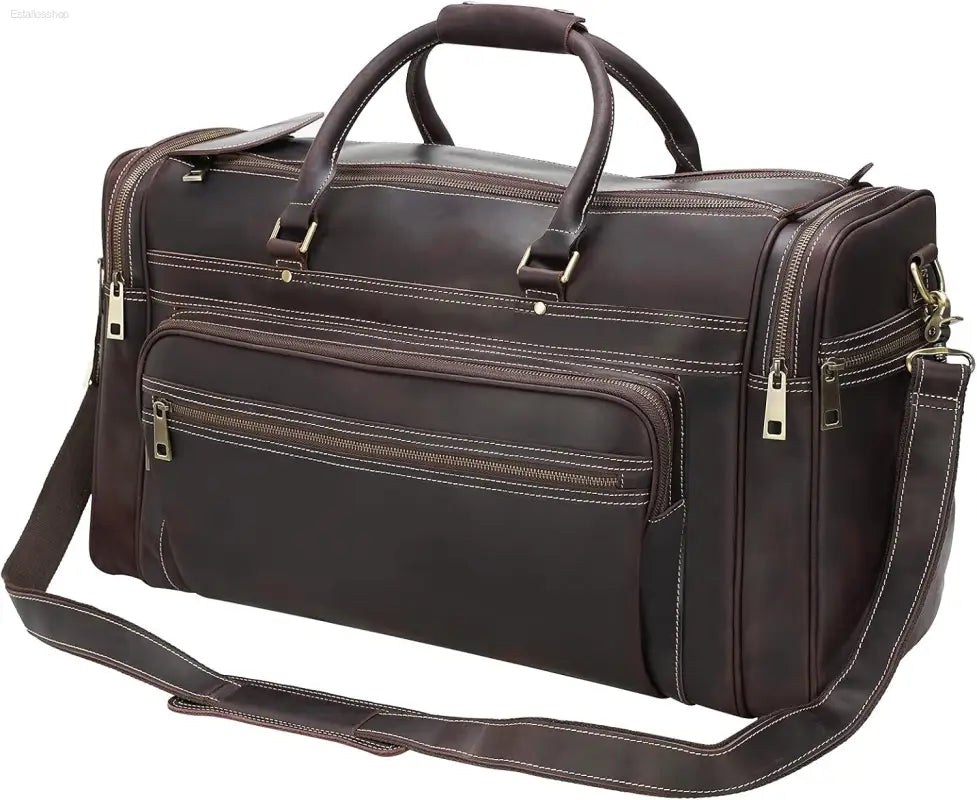 Polare 24" Retro Full Grain Leather Duffel Bag - Stylish Weekender Travel Luggage with Durable YKK Metal Zippers
