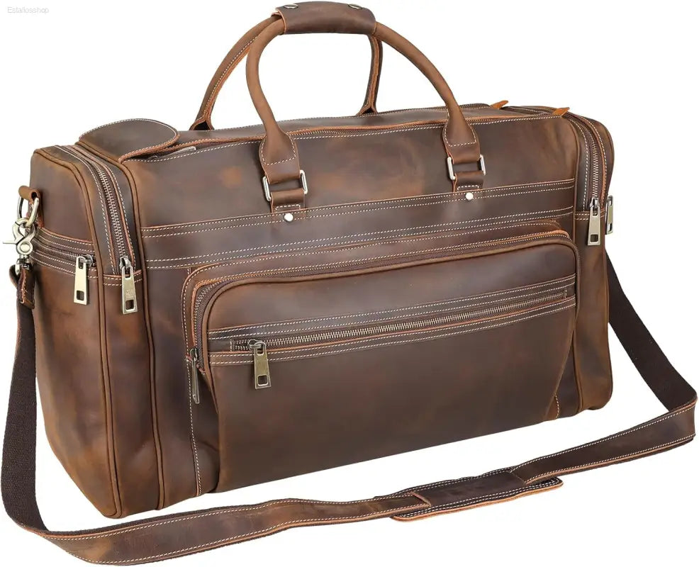 Polare 24" Retro Full Grain Leather Duffel Bag - Stylish Weekender Travel Luggage with Durable YKK Metal Zippers