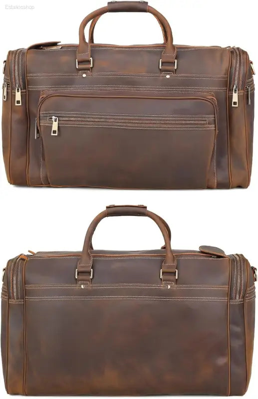 Polare 24" Retro Full Grain Leather Duffel Bag - Stylish Weekender Travel Luggage with Durable YKK Metal Zippers