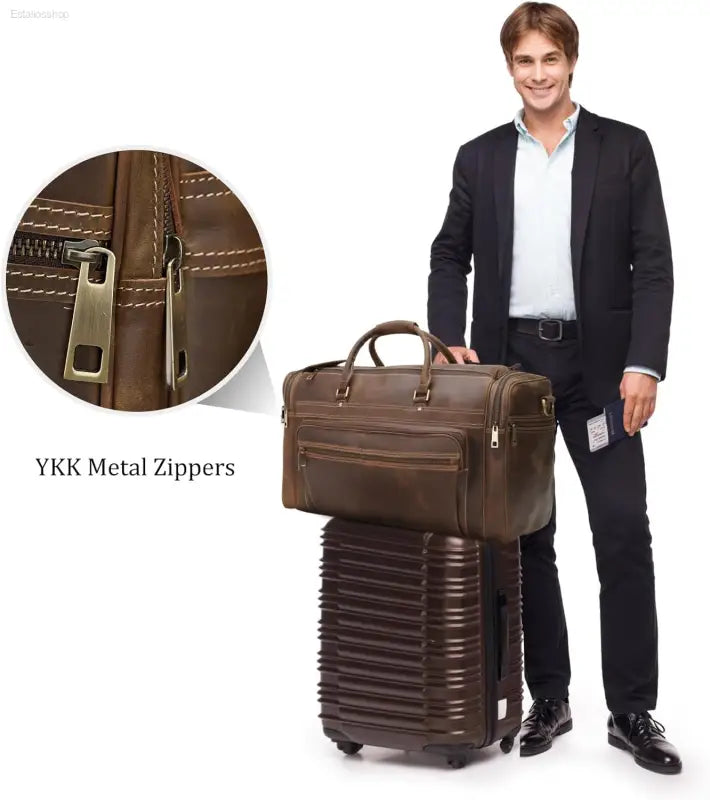 Polare 24" Retro Full Grain Leather Duffel Bag - Stylish Weekender Travel Luggage with Durable YKK Metal Zippers