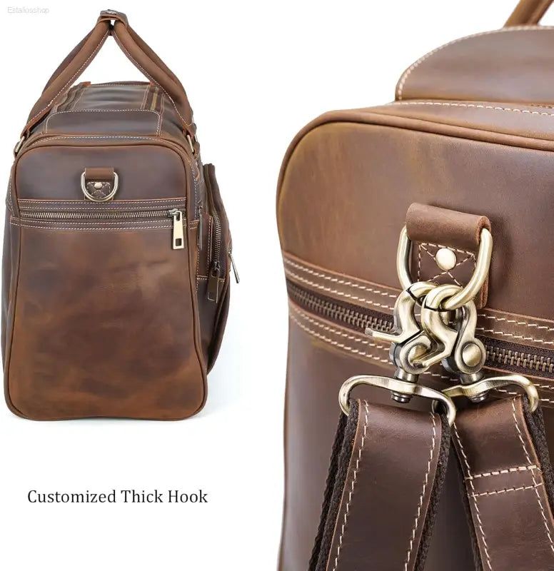 Polare 24" Retro Full Grain Leather Duffel Bag - Stylish Weekender Travel Luggage with Durable YKK Metal Zippers