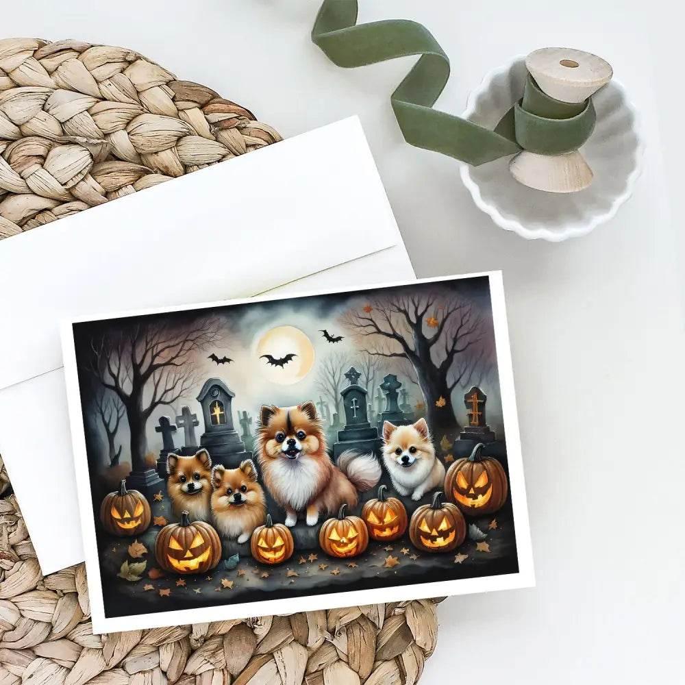 Pomeranian Spooky Halloween Greeting Cards Pack of 8 - Estalios
