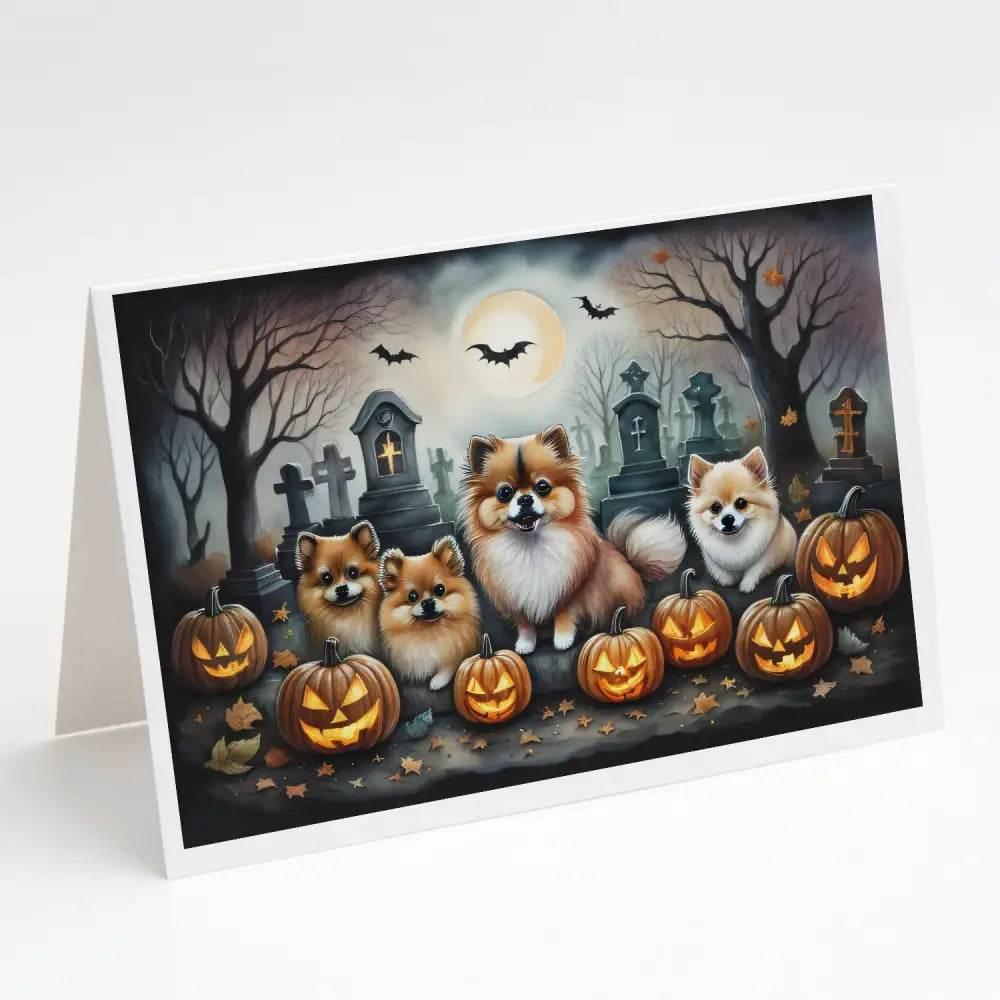 Pomeranian Spooky Halloween Greeting Cards Pack of 8 - Estalios