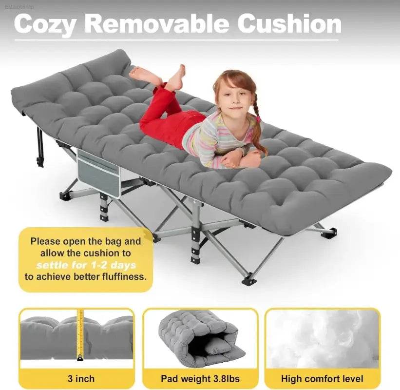 Portable Camping Cot with Carry Bag for Adults, Charcoal Grey - Estalios