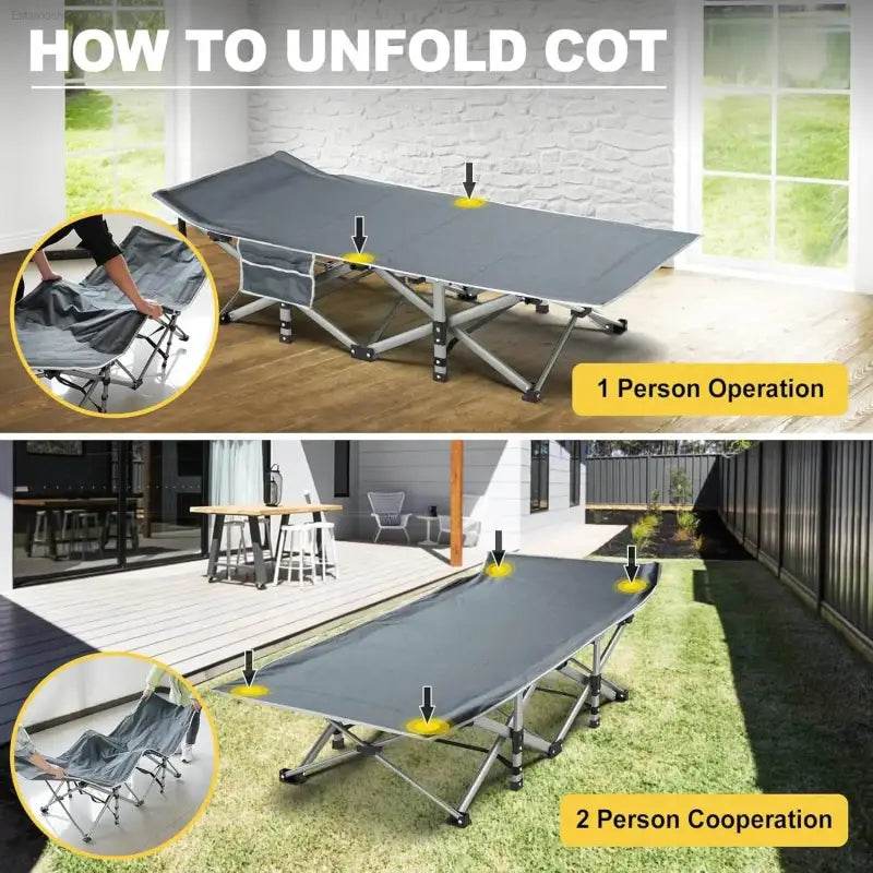 Portable Camping Cot with Carry Bag for Adults, Charcoal Grey - Estalios