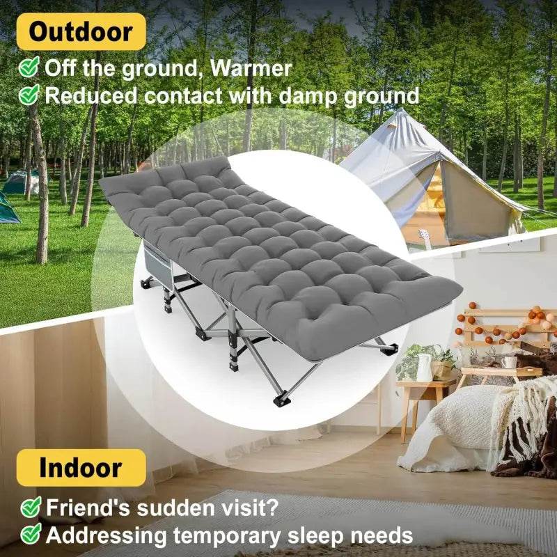 Portable Camping Cot with Carry Bag for Adults, Charcoal Grey - Estalios