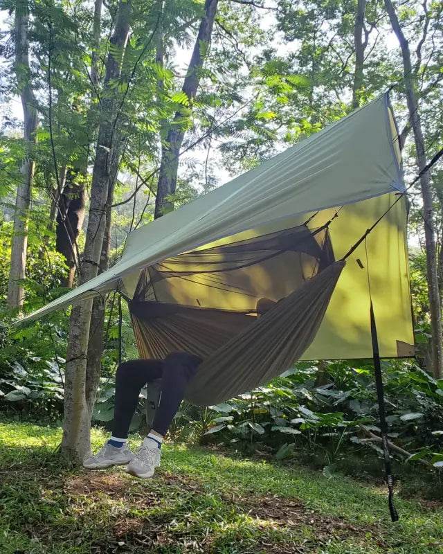 Portable Camping Hammock - Double & Single with Mosquito Net, Perfect for Outdoor Adventures & Travel, Includes 2 x 10ft Straps - Estalios