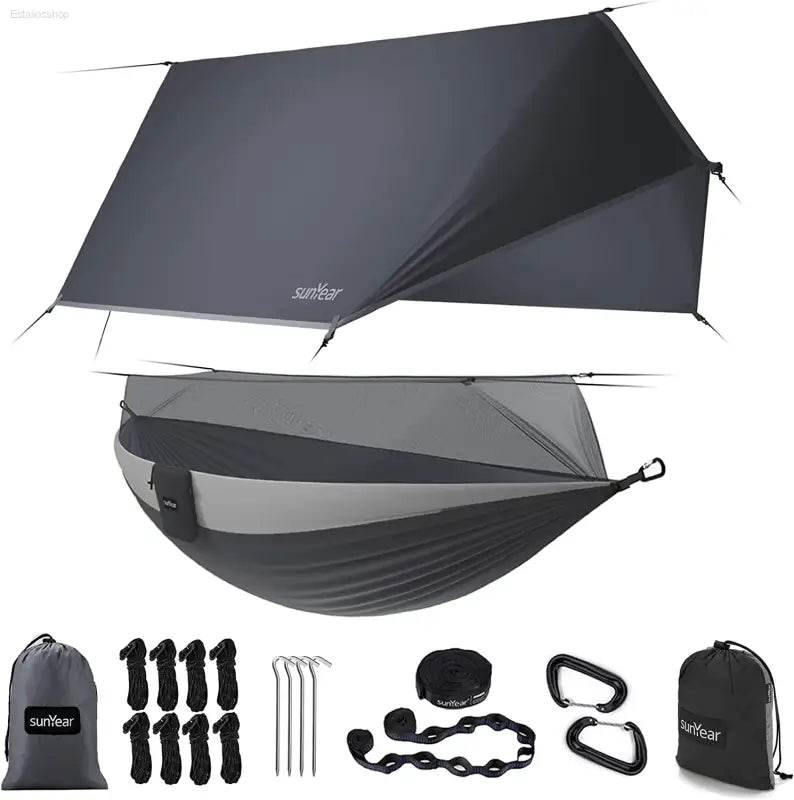 Portable Camping Hammock - Double & Single with Mosquito Net, Perfect for Outdoor Adventures & Travel, Includes 2 x 10ft Straps - Estalios