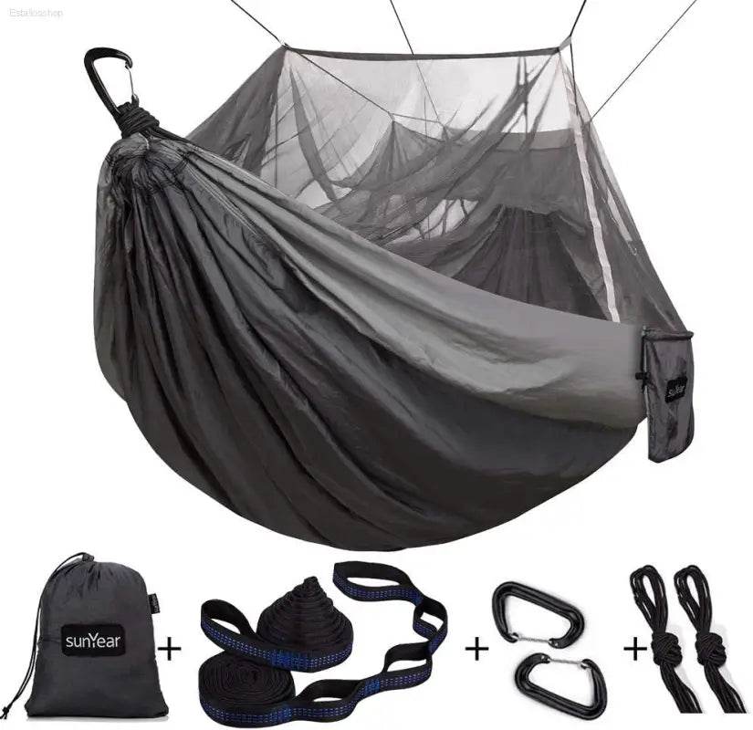 Portable Camping Hammock - Double & Single with Mosquito Net, Perfect for Outdoor Adventures & Travel, Includes 2 x 10ft Straps - Estalios