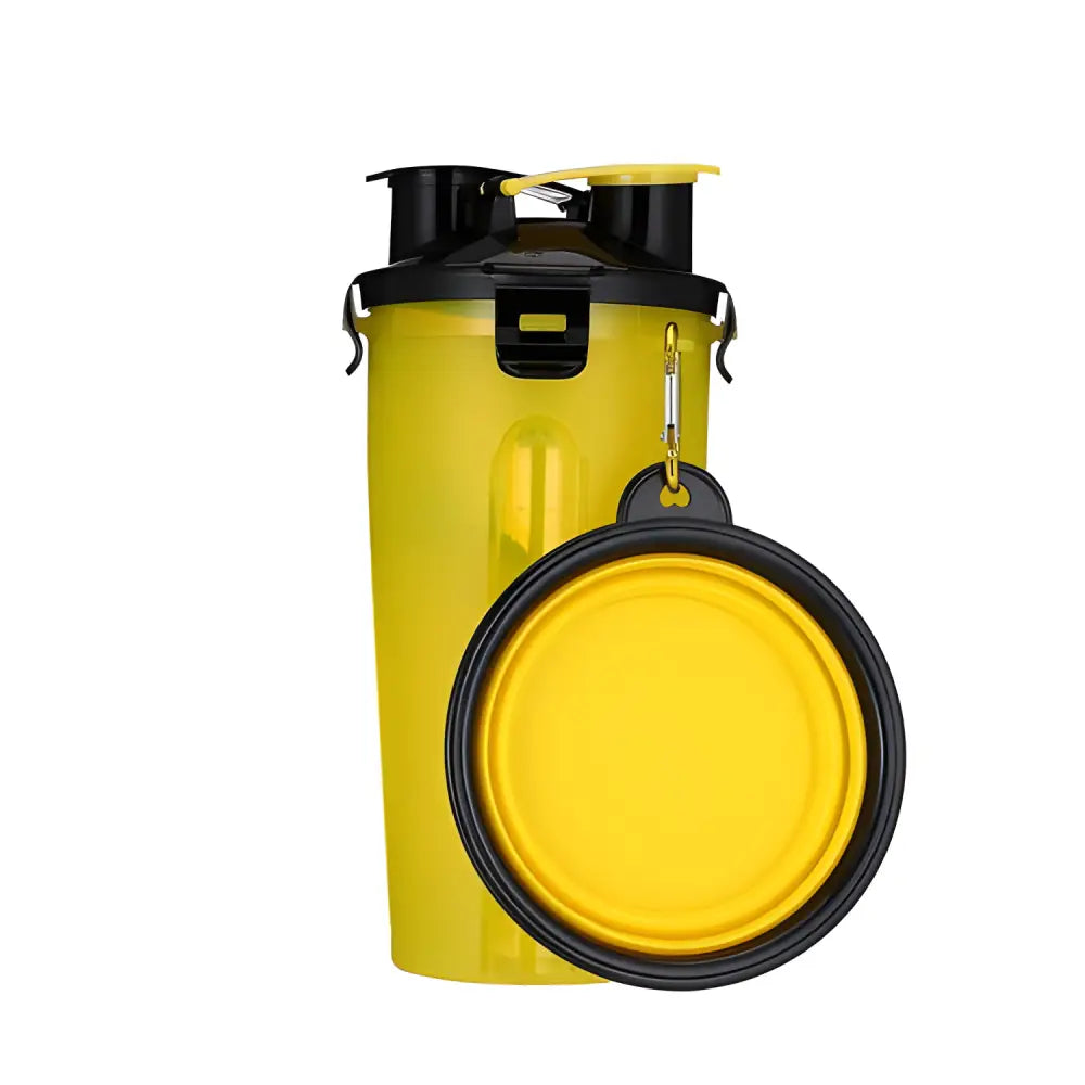 Yellow Portable Dog Bowl & Drinking Water Bottle for convenient dog drinking water on-the-go